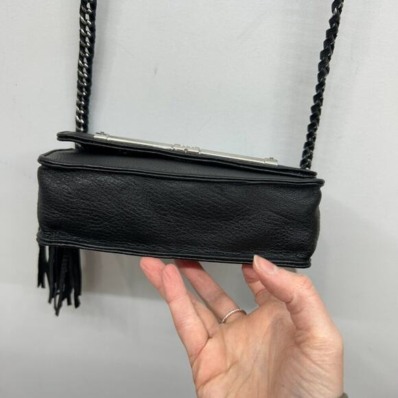 NEW $228 Aimee Kestenberg Black Chain Fringe Tassel Leather Crossbody Purse Bag - Picture 3 of 9